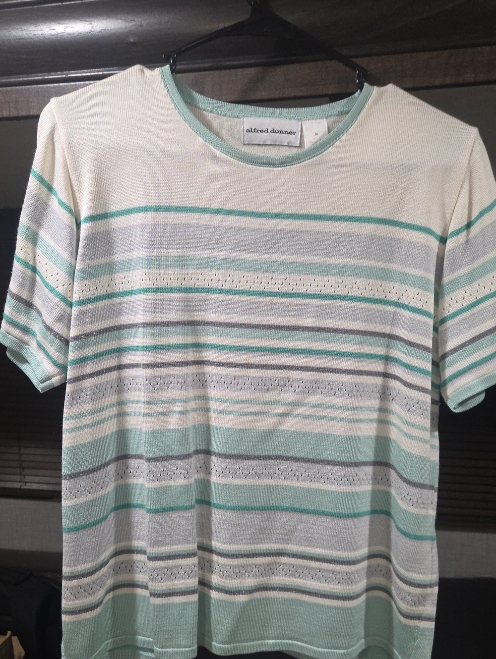Alfred Dunner Mint and White Striped Short-Sleeve Tee